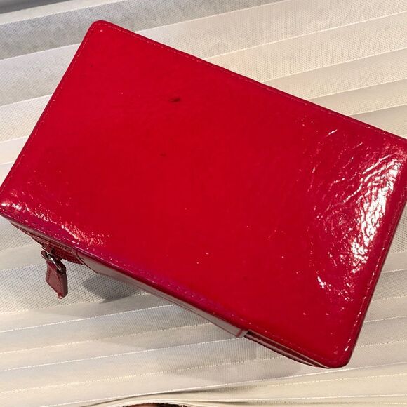 NORDSTROM jewelry box patent leather zip closure top handle divided compartment - Picture 5 of 15